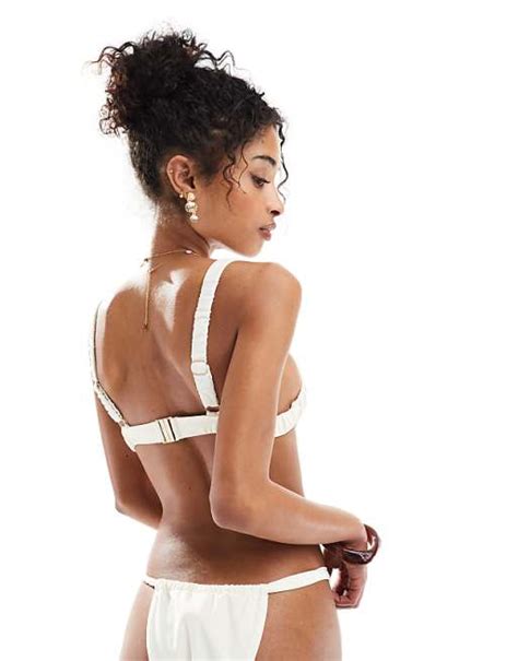 Ruched cup detail bikini top in cream detail