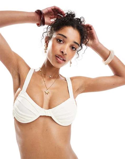 Ruched triangle bikini top in cream