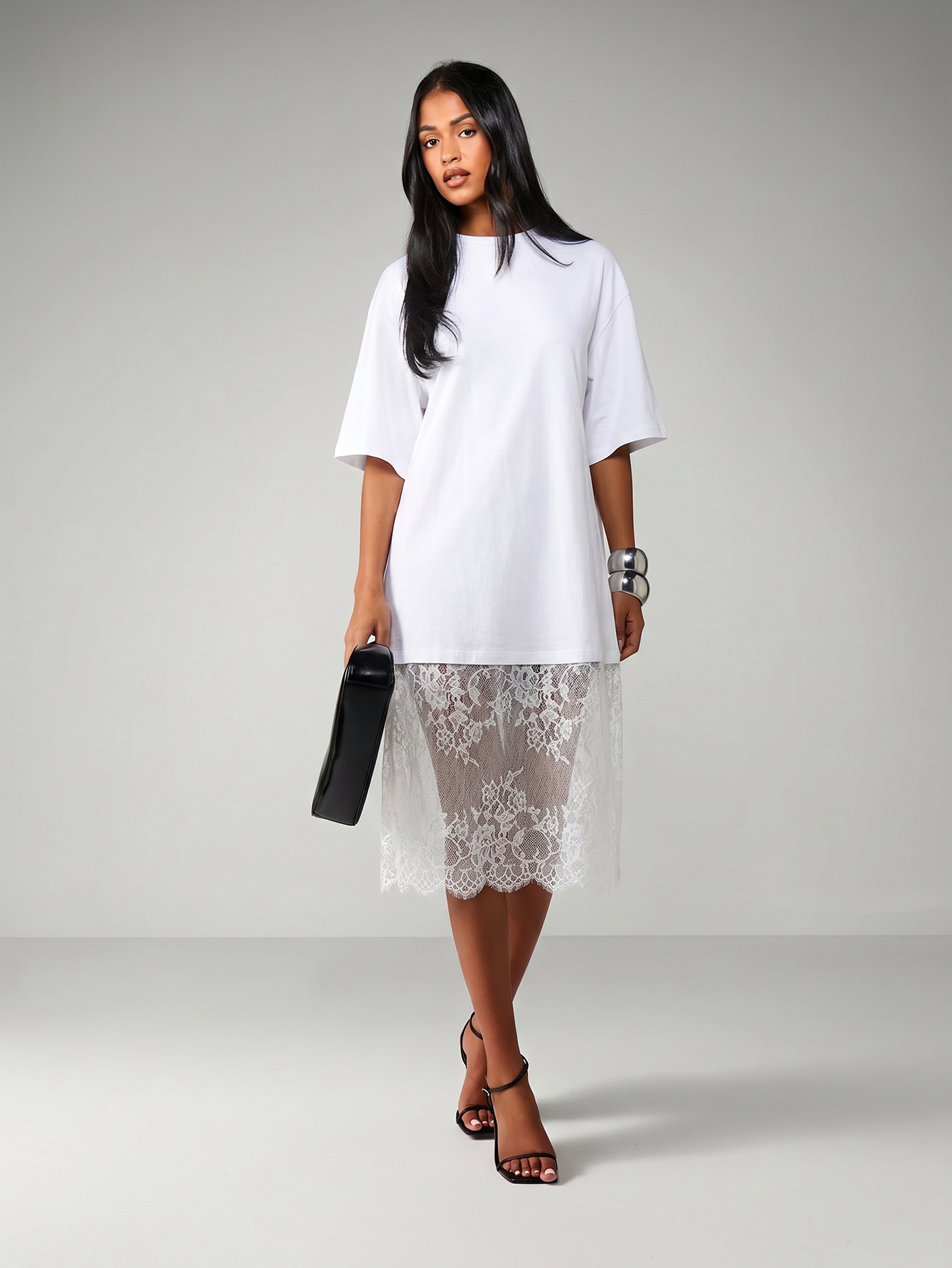 MISSGUIDED Oversized Dress With Lace Scalloped Hem