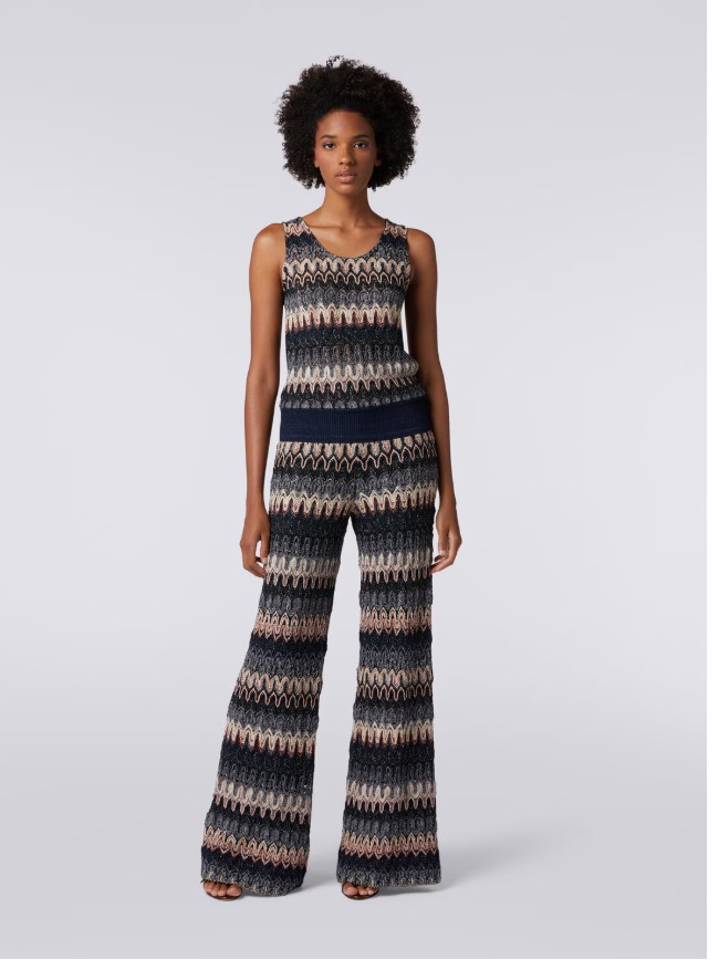 Tank Top in Lamé Viscose Blend with Wave Motif