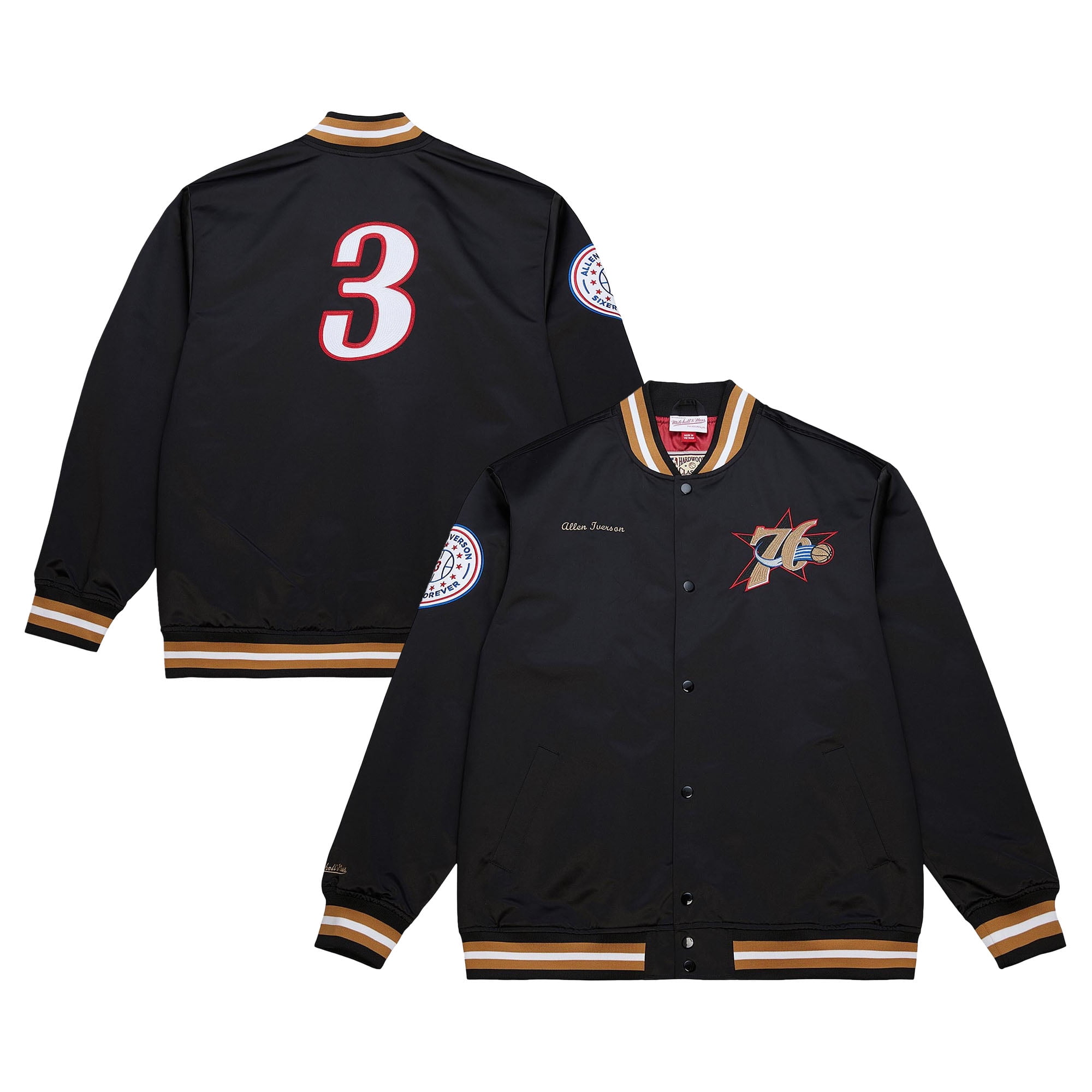 Allen Iverson Philadelphia 76ers Black Hardwood Classics Legends Full-Snap Satin Jacket