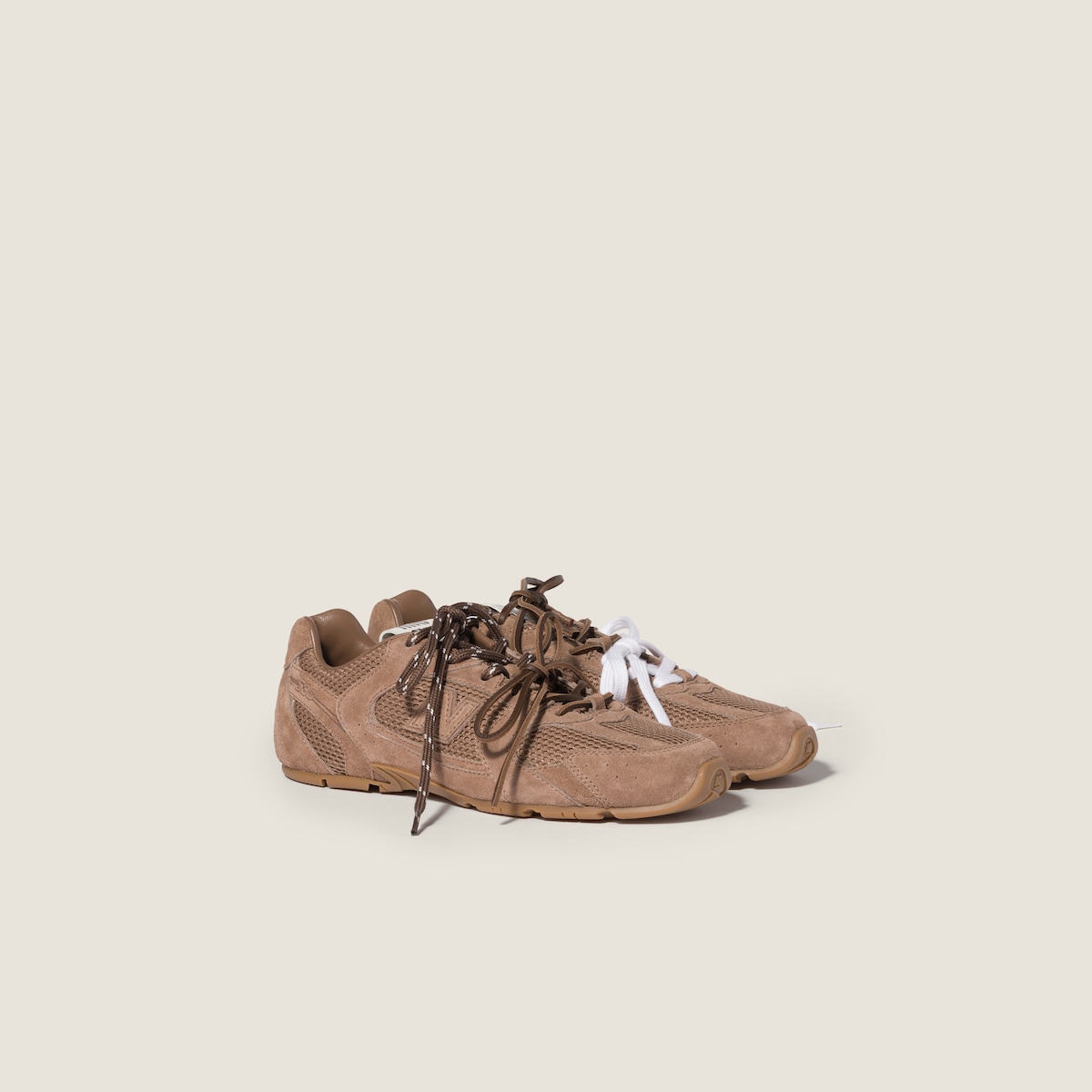 Suede-and-mesh colourway with the razor-thin sole and double shoelaces