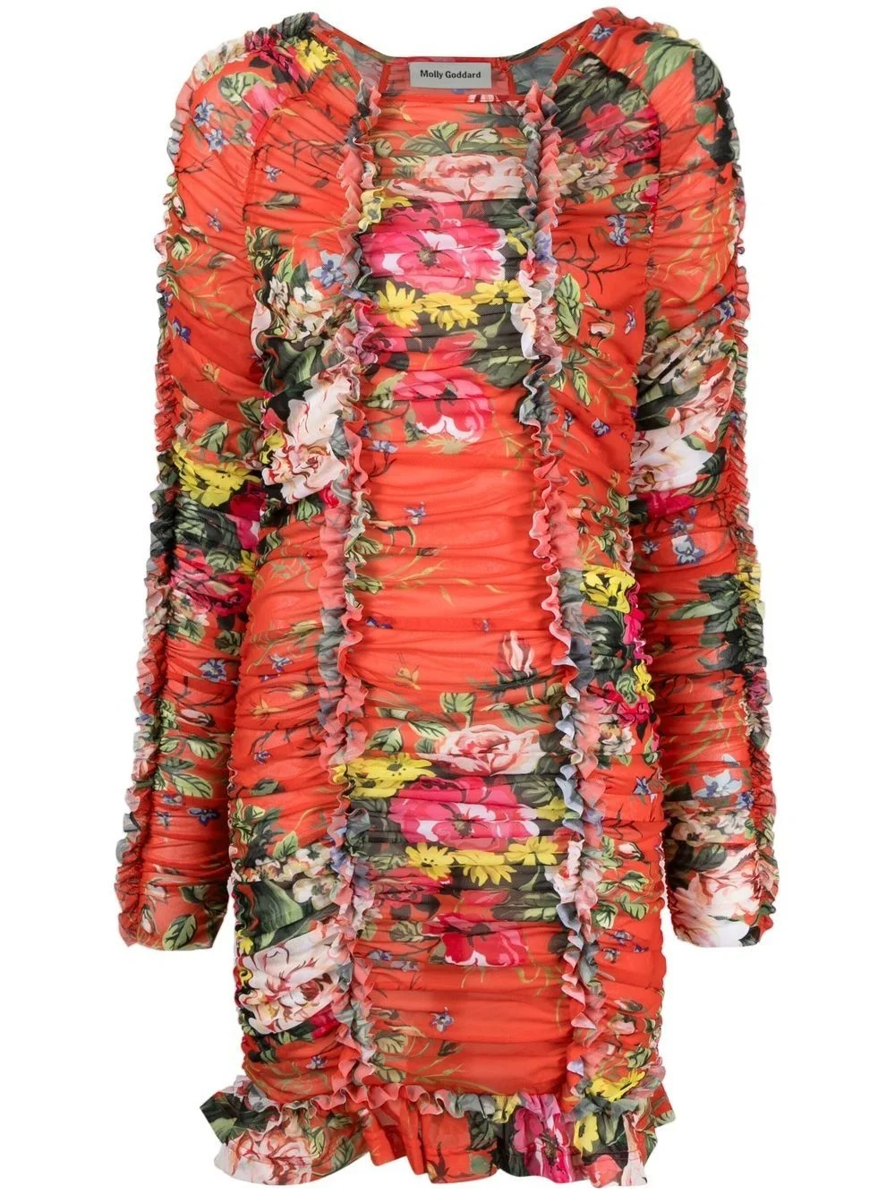 Ruched Floral-Print Minidress