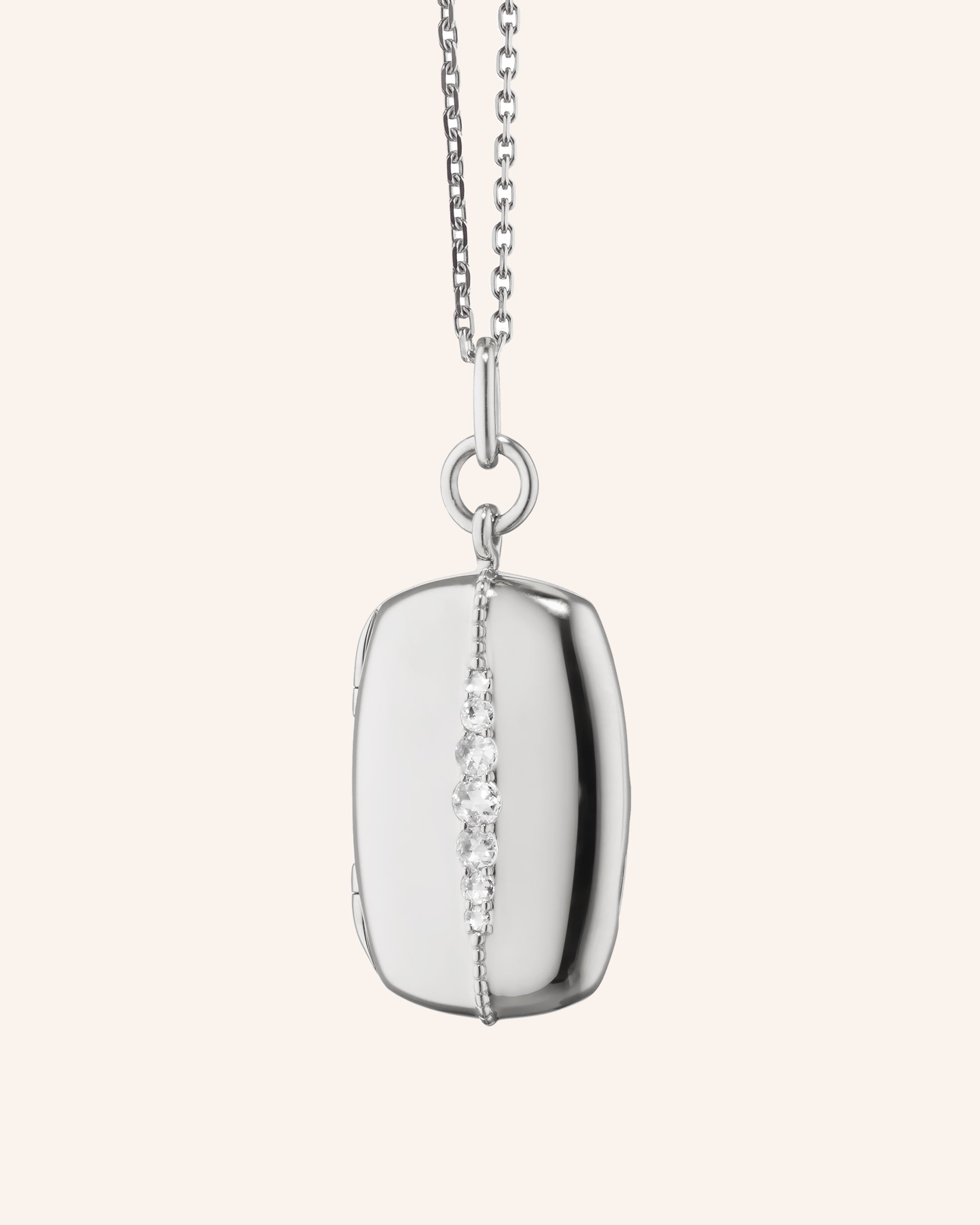 Slim Rectangle "Kate" Locket Necklace with White Sapphire