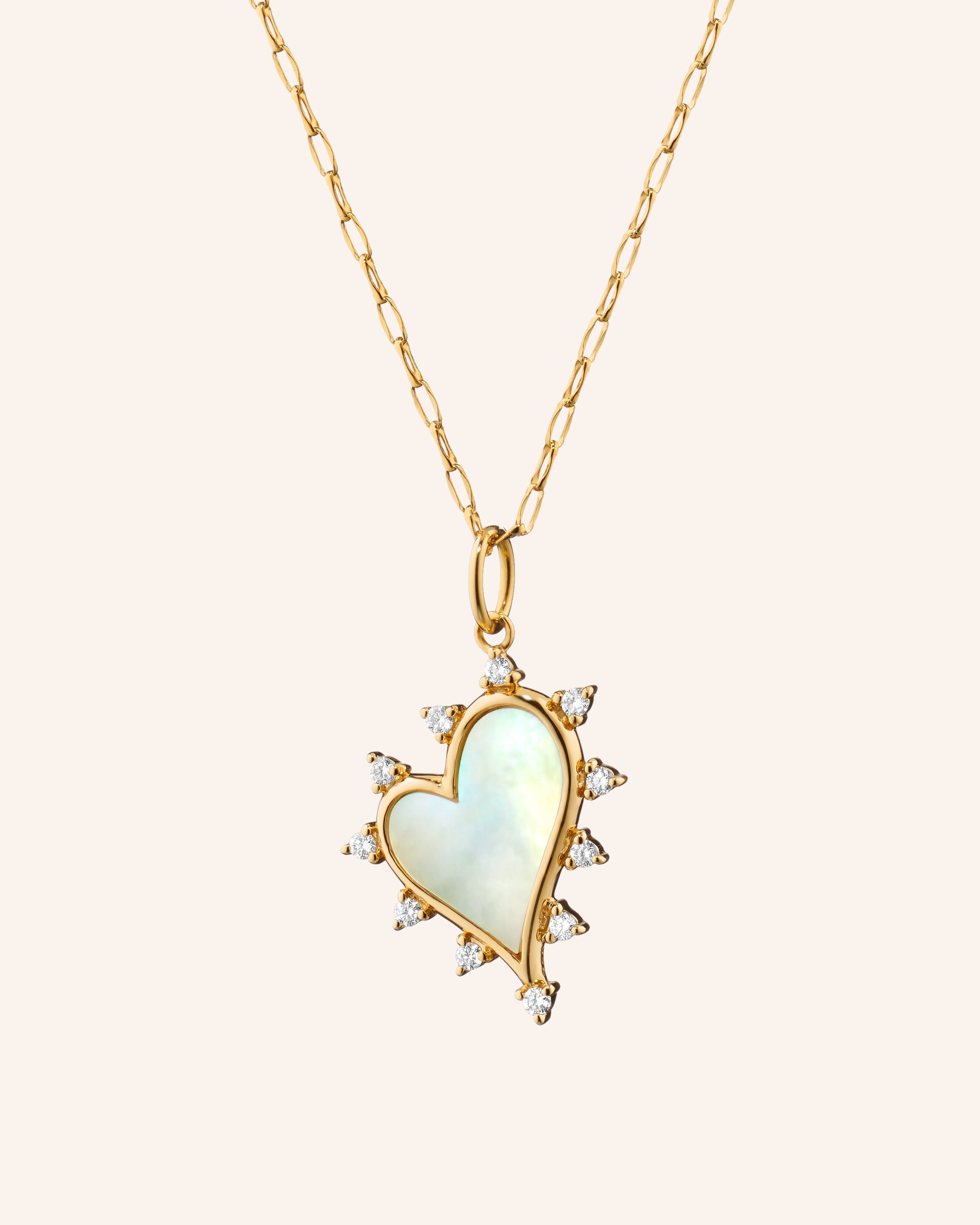 "Love" Heart Necklace with Mother of Pearl and Diamonds