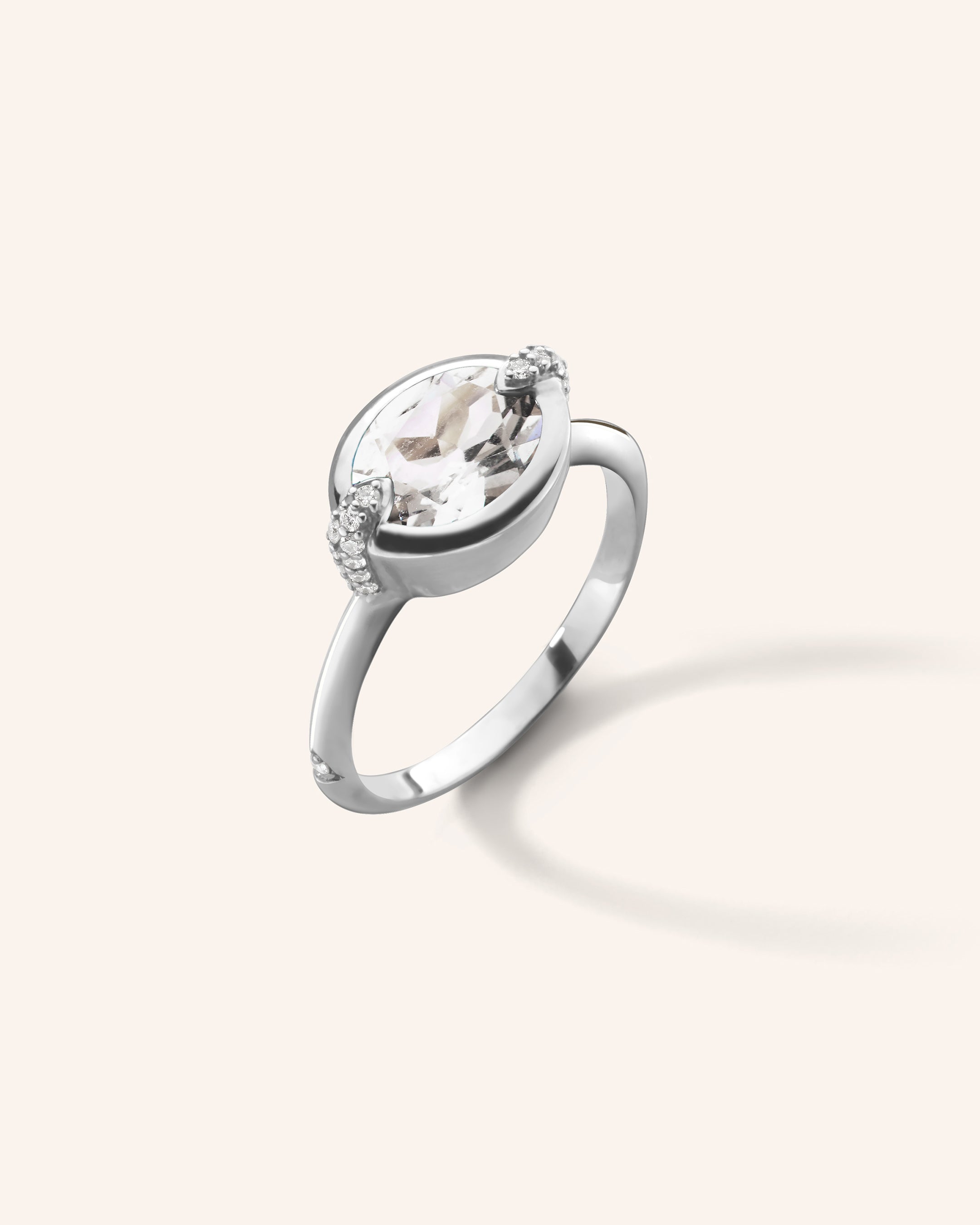 "Points North" Deep-Set Oval Rock Crystal Ring