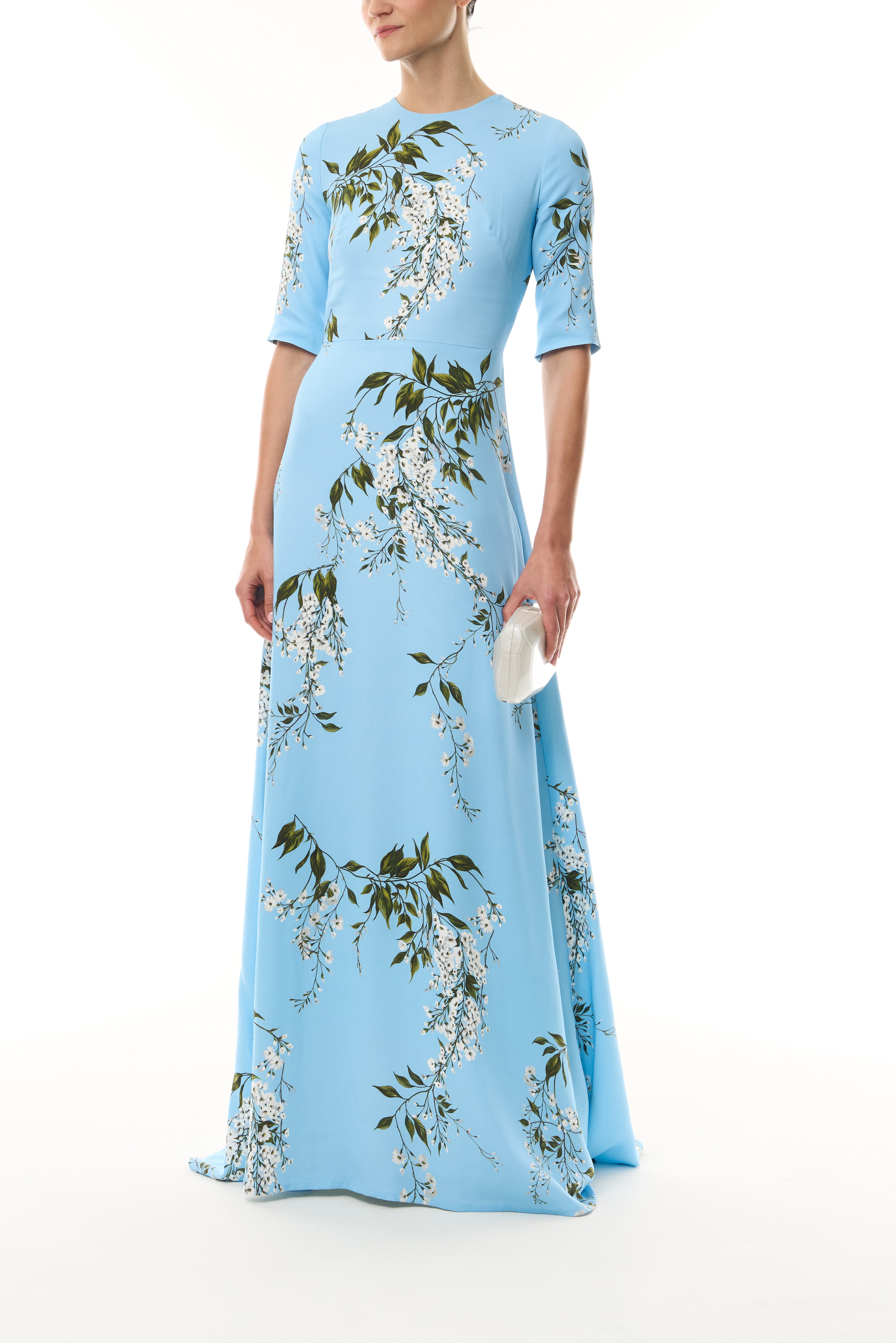 Short Sleeve Wisteria Print Gown