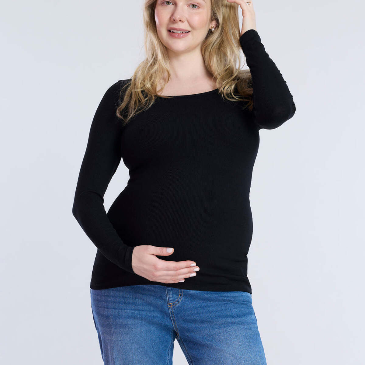 Long Sleeve Rib Knit Square Neck Tee