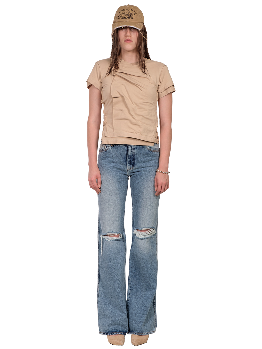 Unisex Distressed Knees Flared Jeans