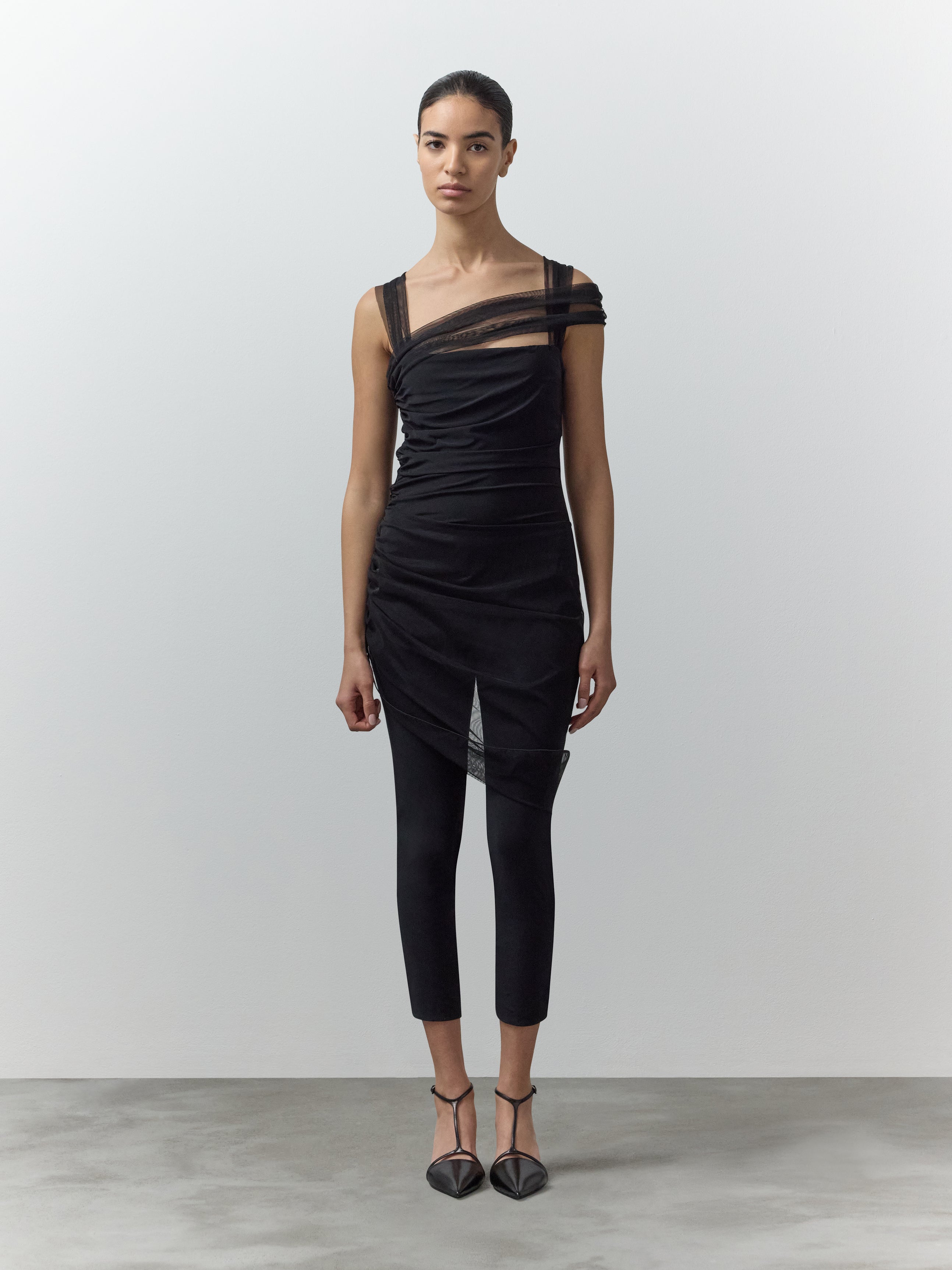 Ruched Bodysuit with Draped Shoulders