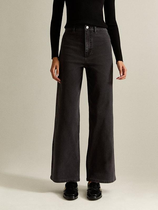 Black High Waist Stretch Denim Wide Leg Jeans