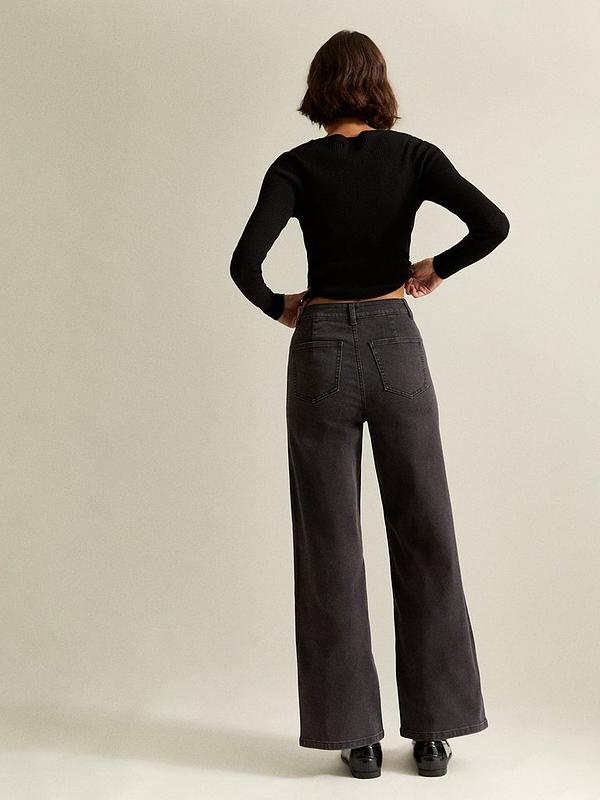 New Look Black High Waist Stretch Denim Wide Leg Jeans