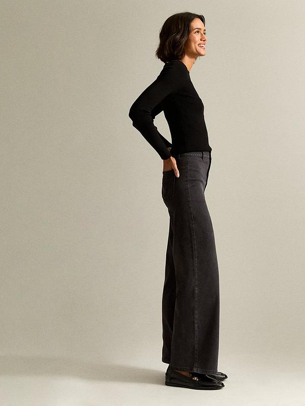 New Look Black High Waist Stretch Denim Wide Leg Jeans
