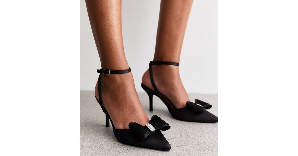 Black Satin Bow Embellished Stiletto Heels