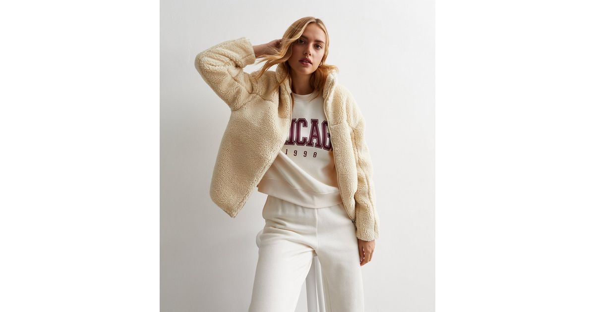 Cream Teddy High Neck Jacket