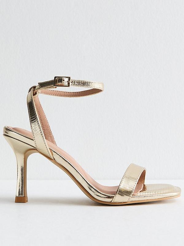 Gold Metallic Faux Leather Stiletto Heel Sandals