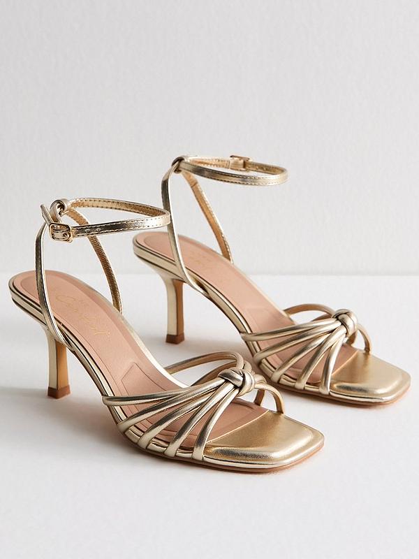 New Look Gold Faux Leather Knot Detail Low Stiletto Sandals