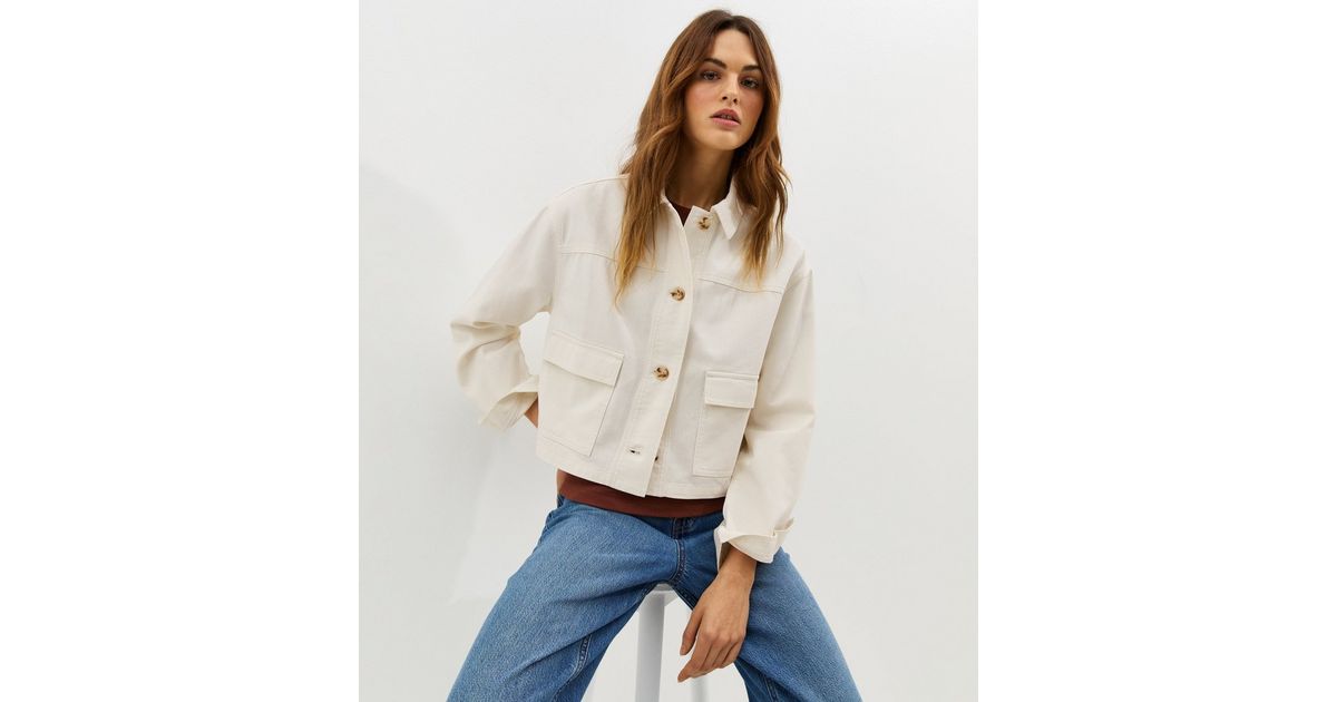 Off White Flap Pocket Cotton Shacket