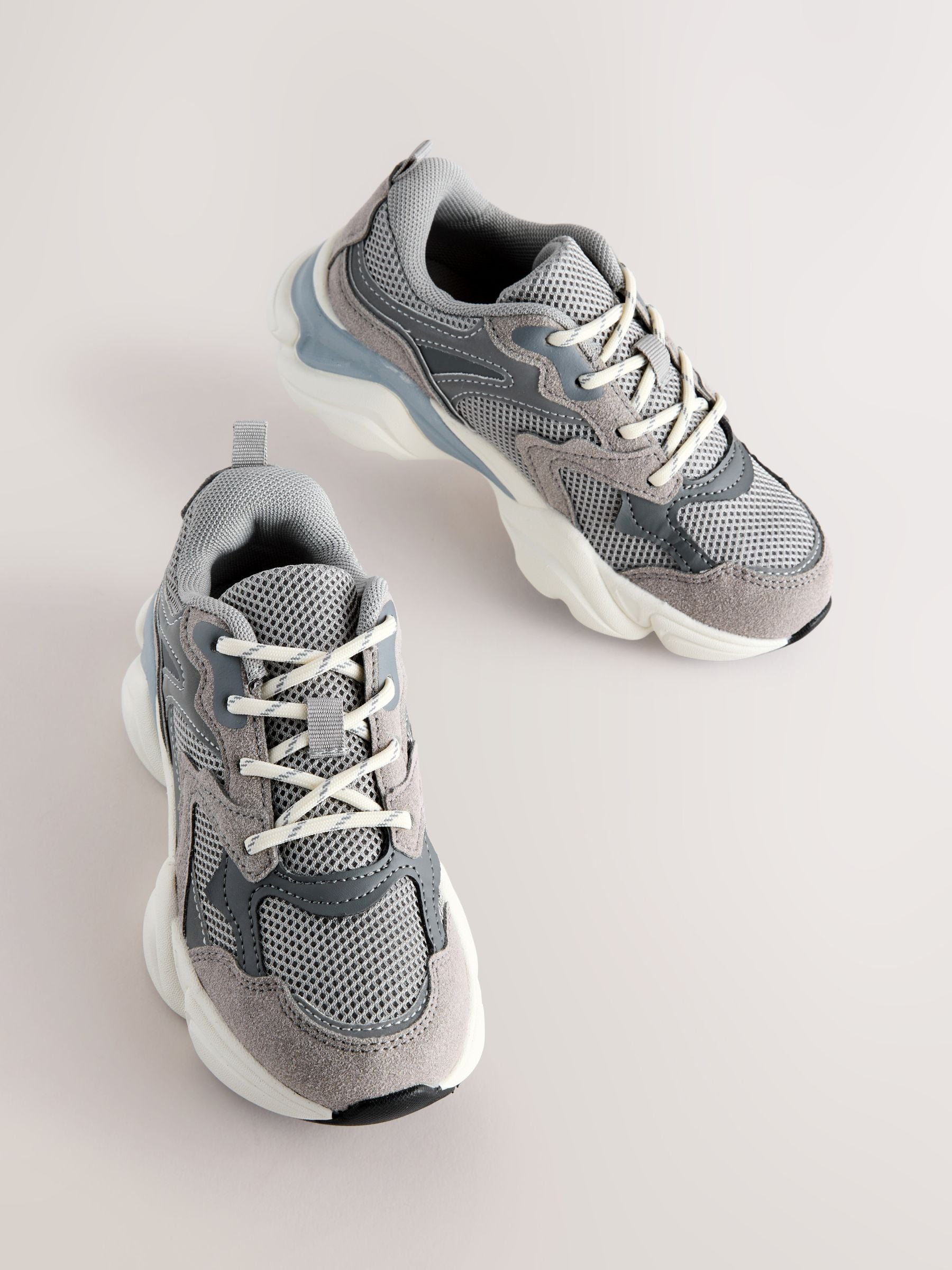 Grey Lace Up Trainers
