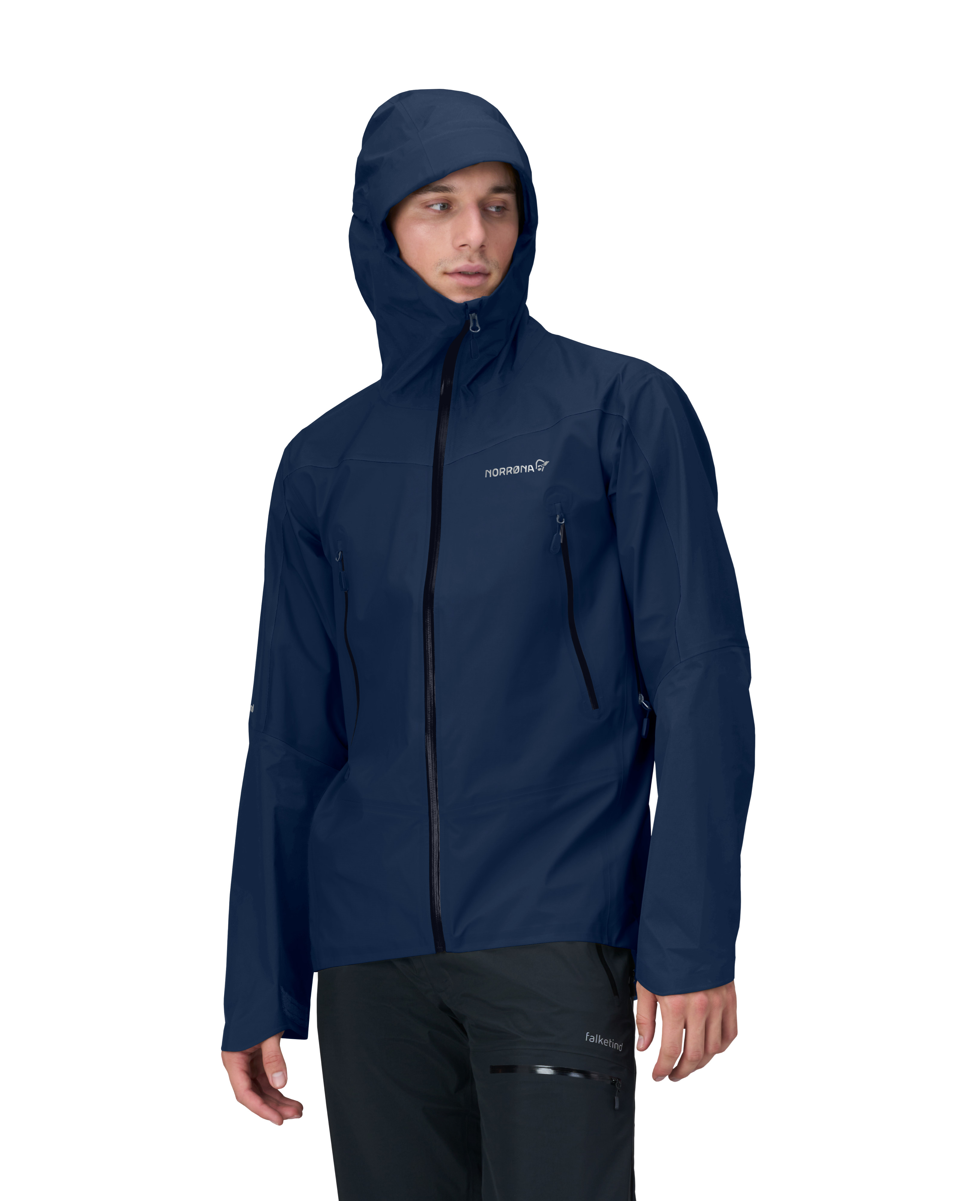 Male Model front left image of falketind Gore-Tex Jacket Indigo Night Blue