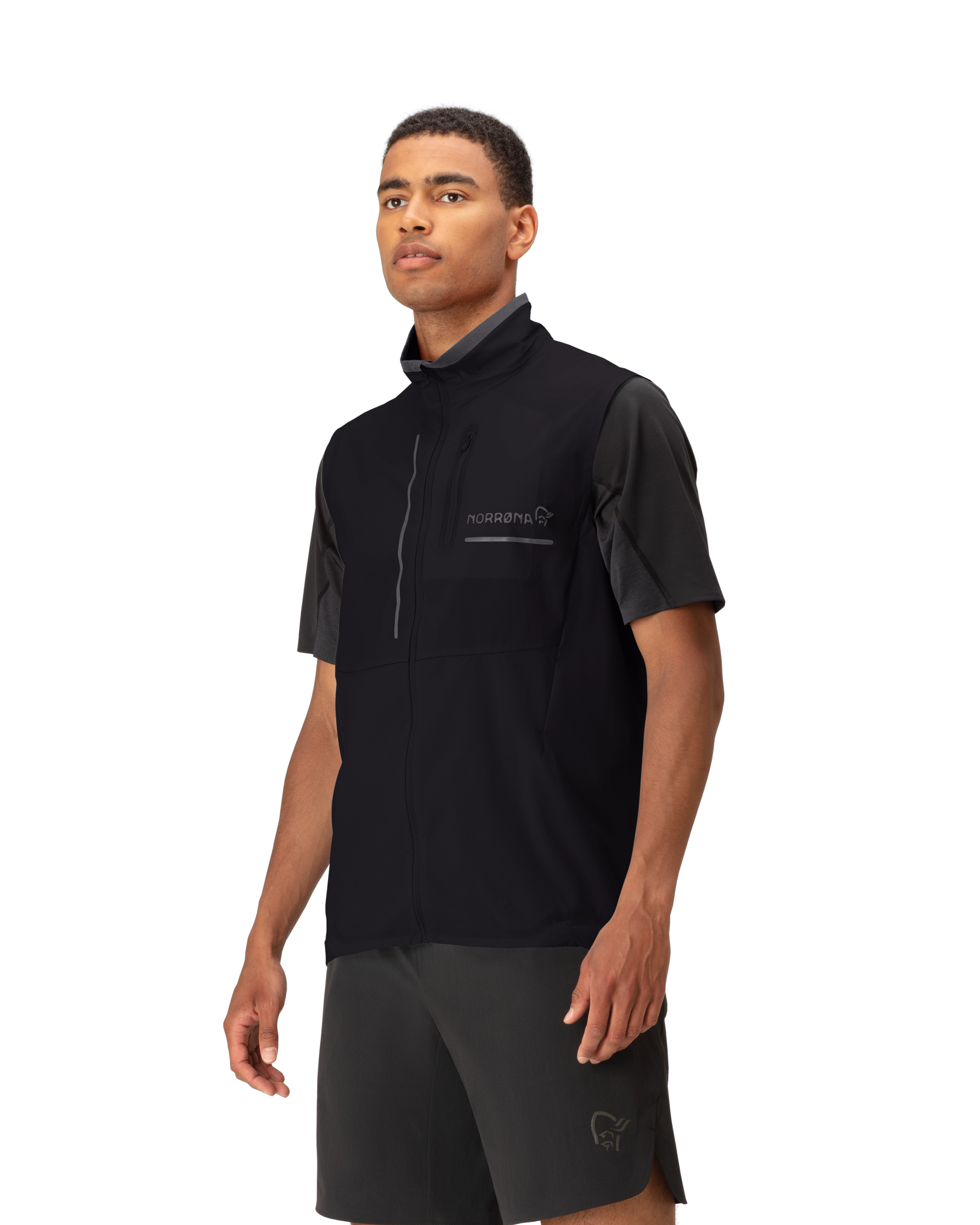Male Model front left image of senja aero90 Vest Caviar Black