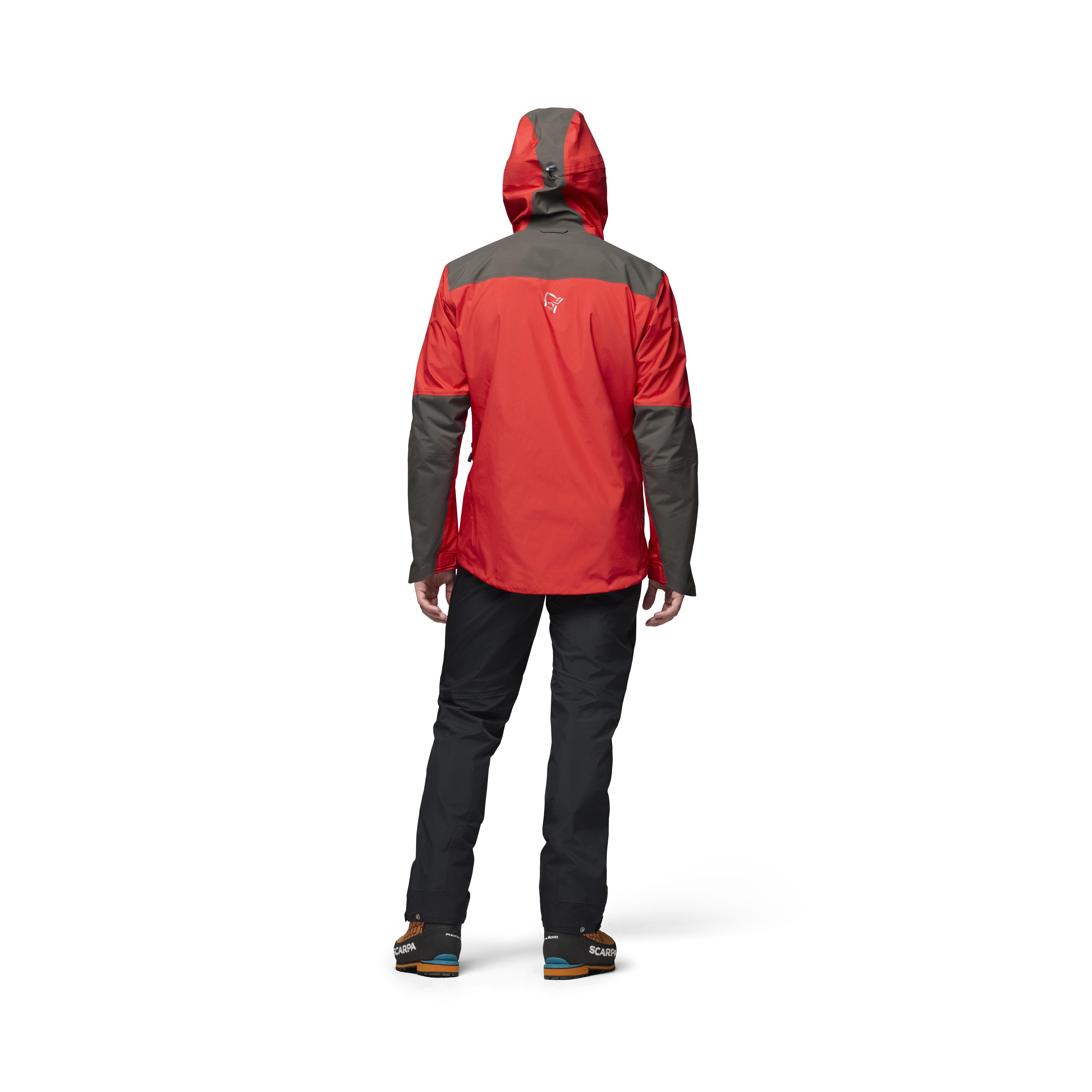 Male Look back image of trollveggen Gore-Tex Pro light Jacket Flame Scarlet