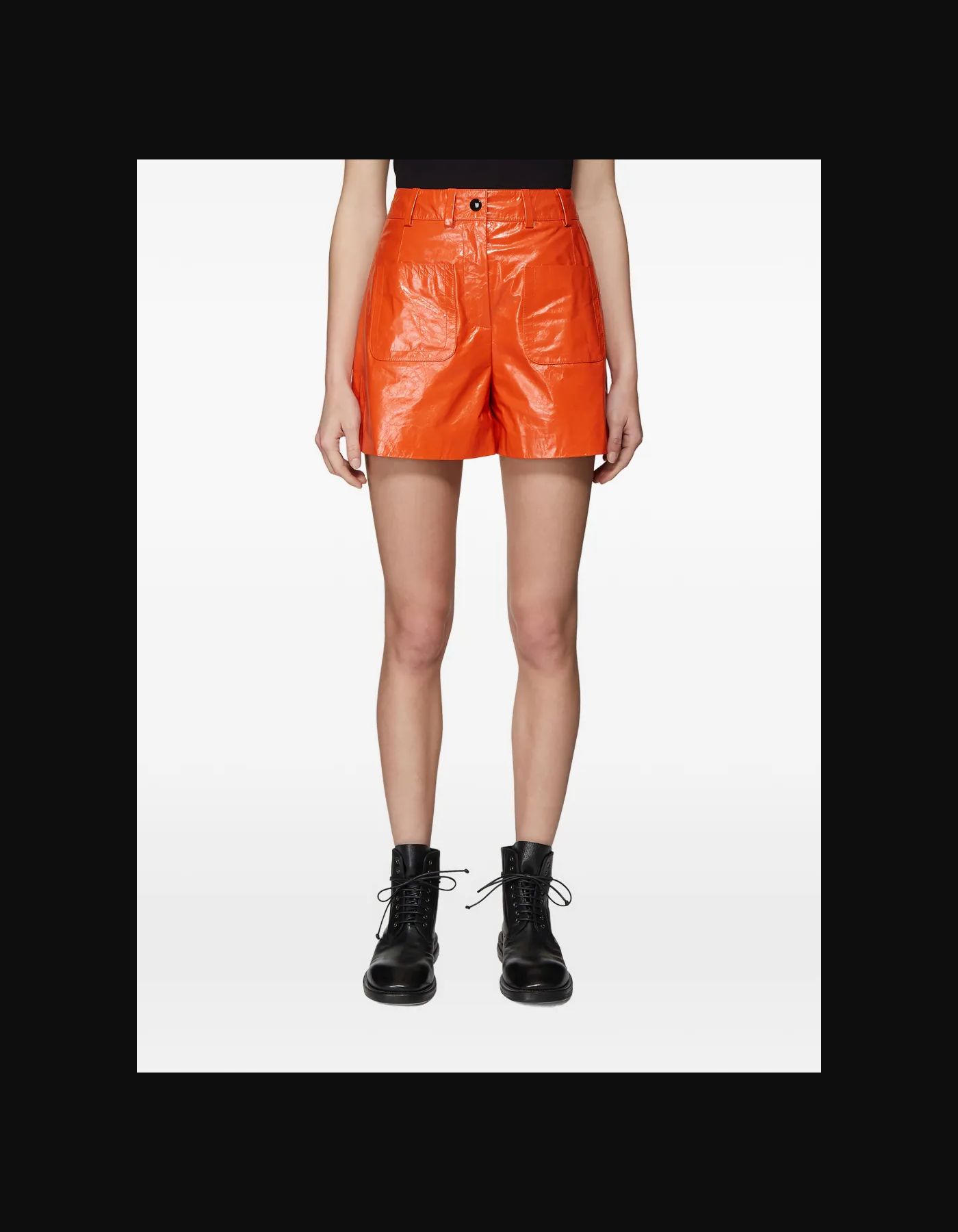 Wrinkled Leather Patch-Pocket Shorts