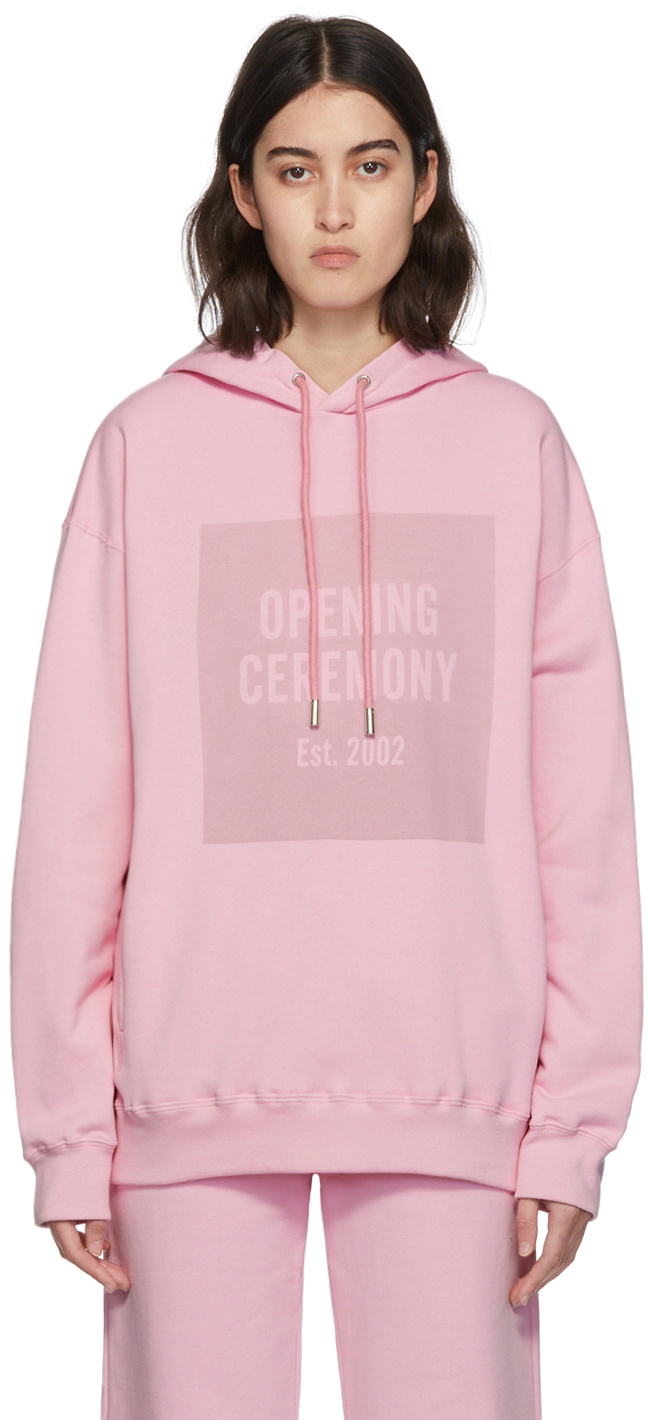 Pink box-logo hoodie for when the logo should feel more playful