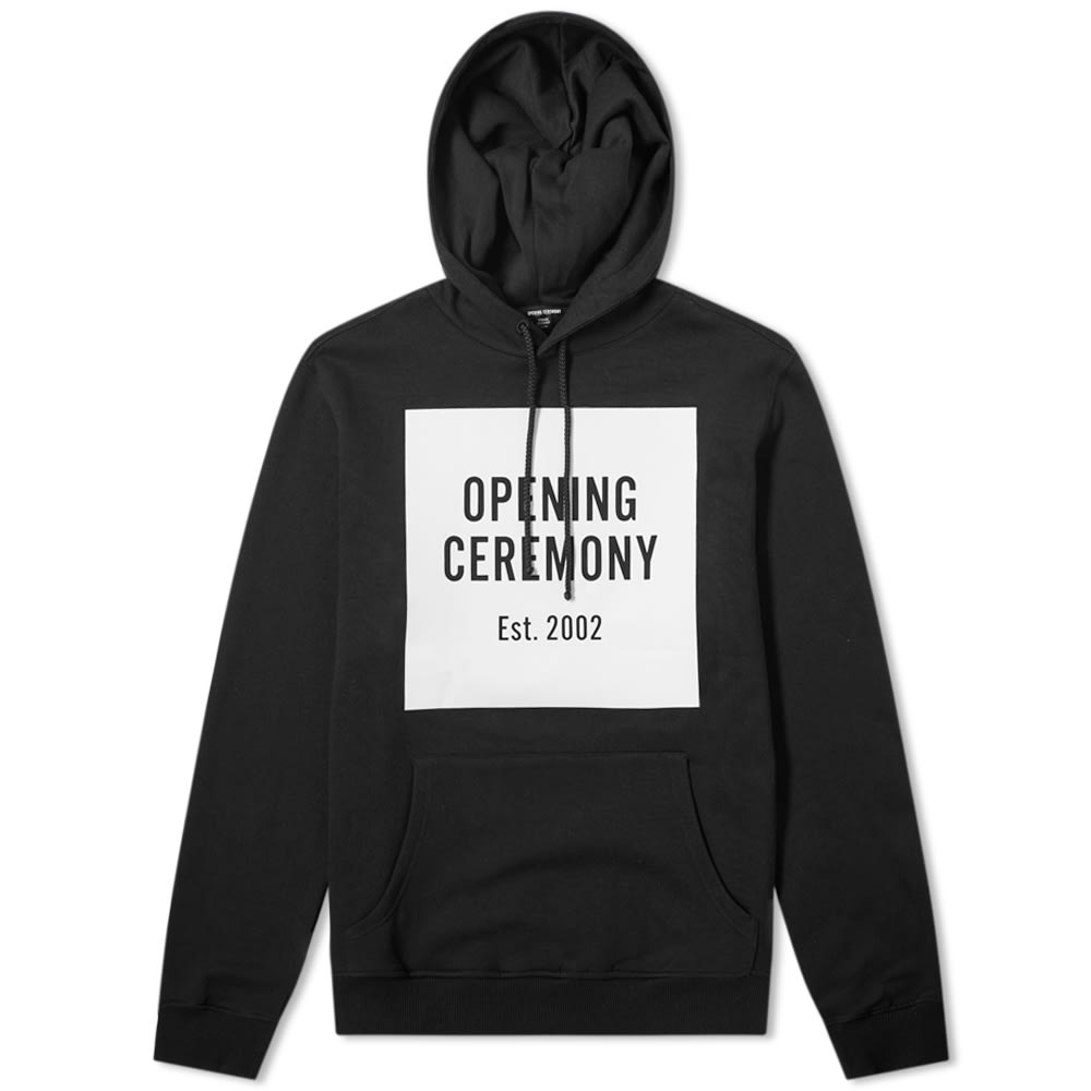 Black box-logo hoody with the print kept large and unmistakable