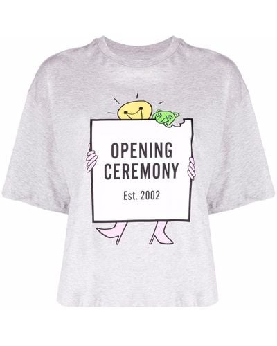 A color-block logo tee with the same plain-spoken Opening Ceremony framing