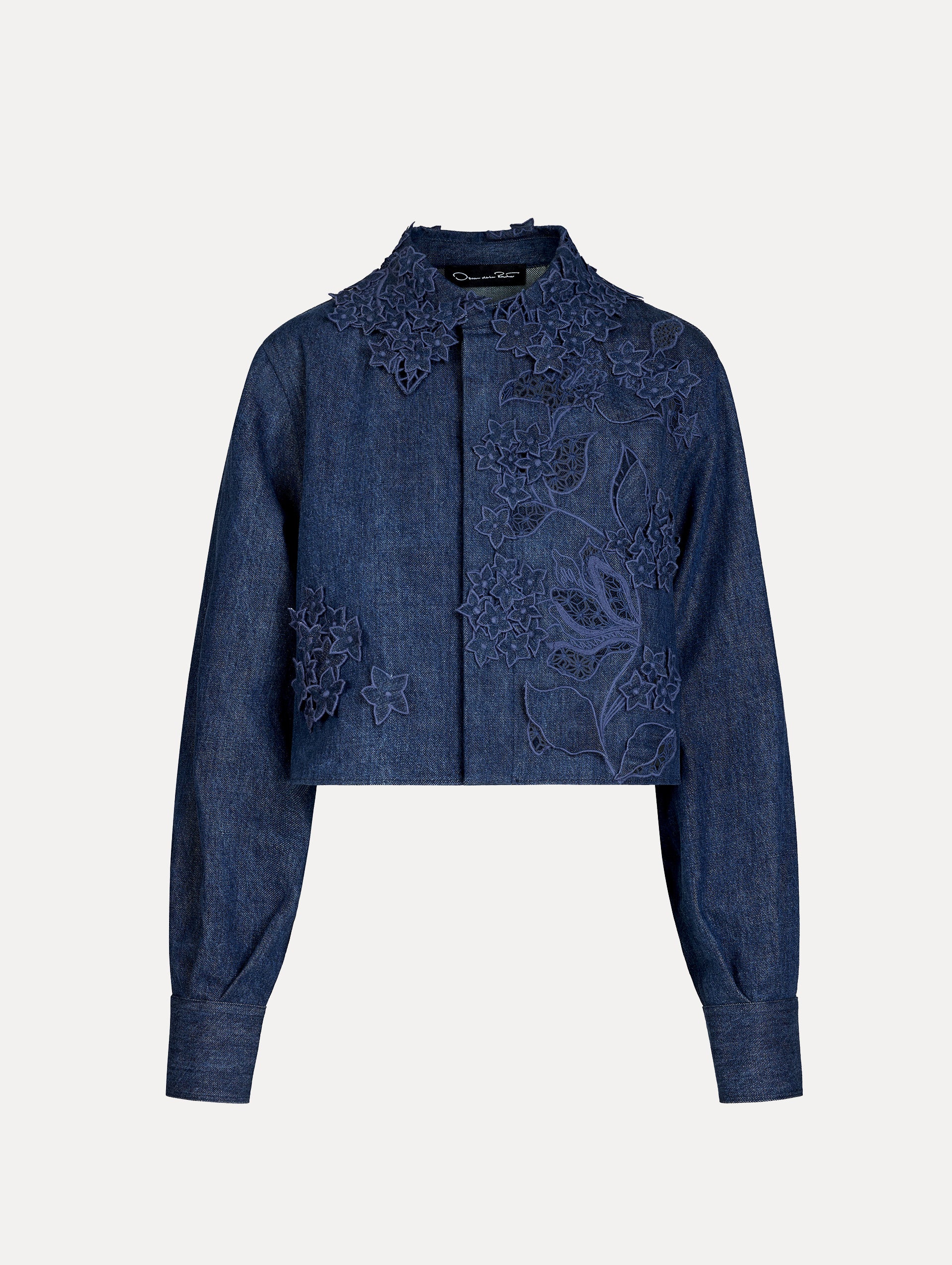 Porcelain Flower Cutout Denim Jacket