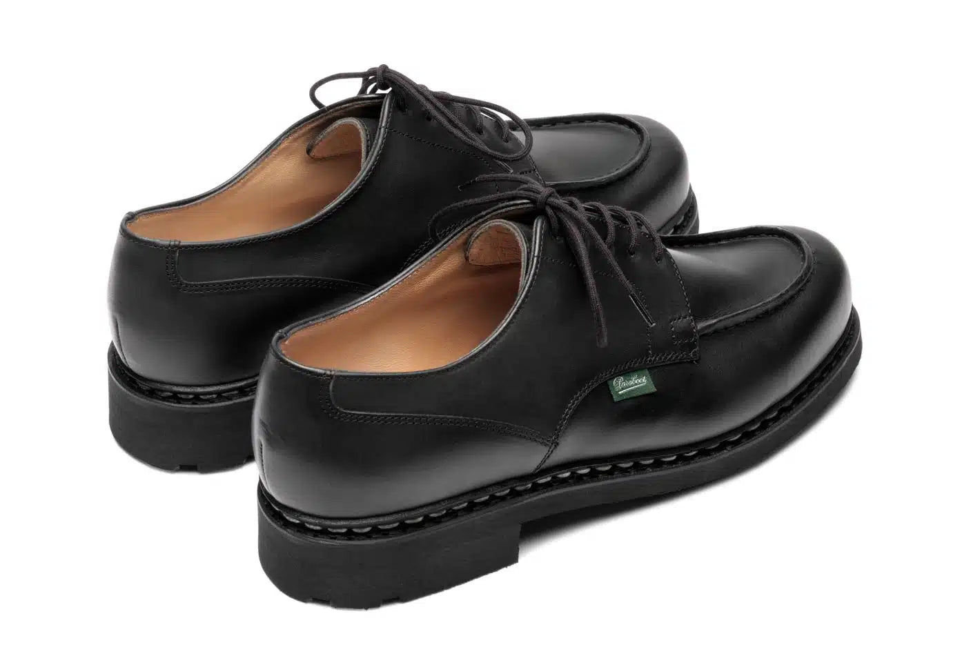 Rear three-quarter view showing the welt and heel block.
