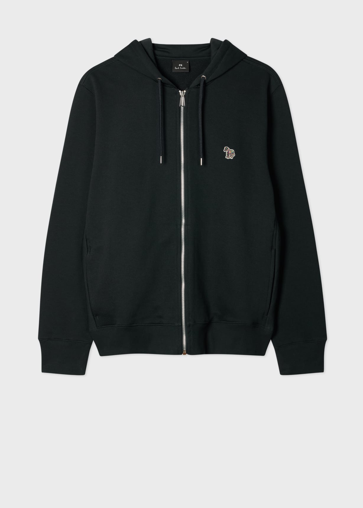 Black Cotton Zip-Front Zebra Logo Hoodie