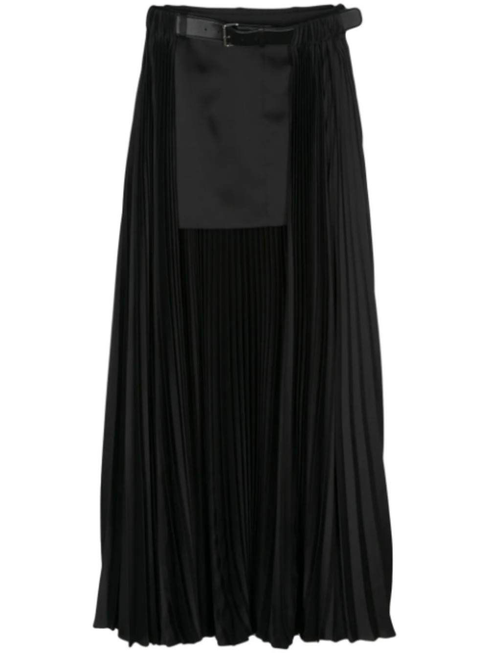 Pleated-Overlayer Belted Skirt