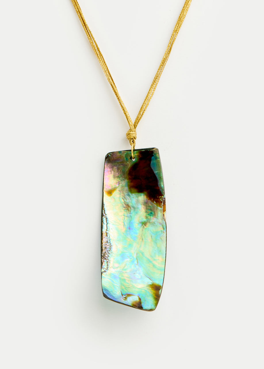 18kt Gold Beachcomber Abalone Shell Drill & Loop Amulet on Cord