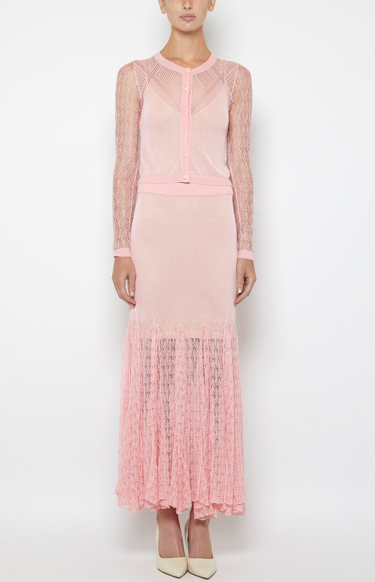 POINTELLE KNEE LENGTH TRUMPET SKIRT