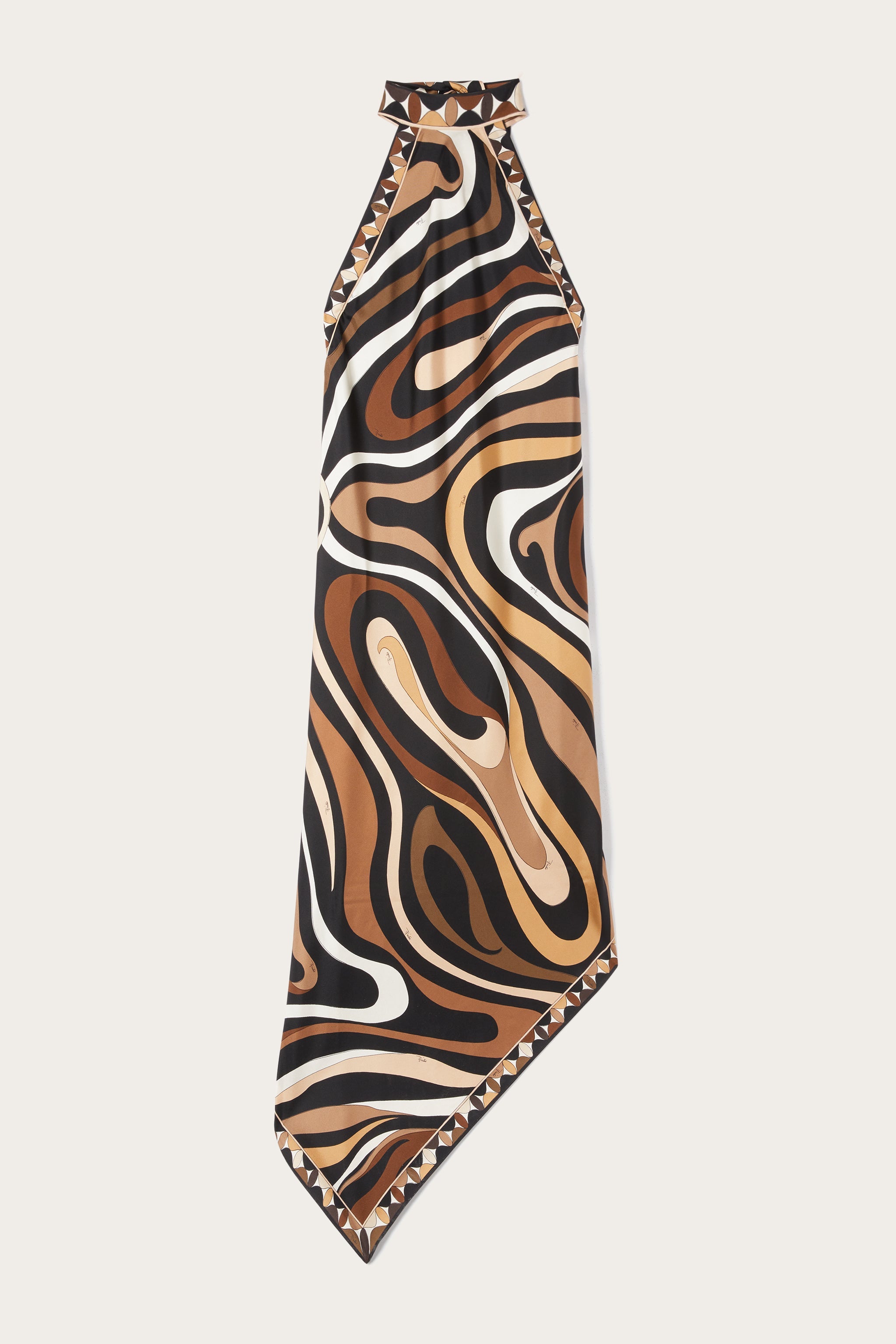 Marmo Print Long Dress with Halter Neck