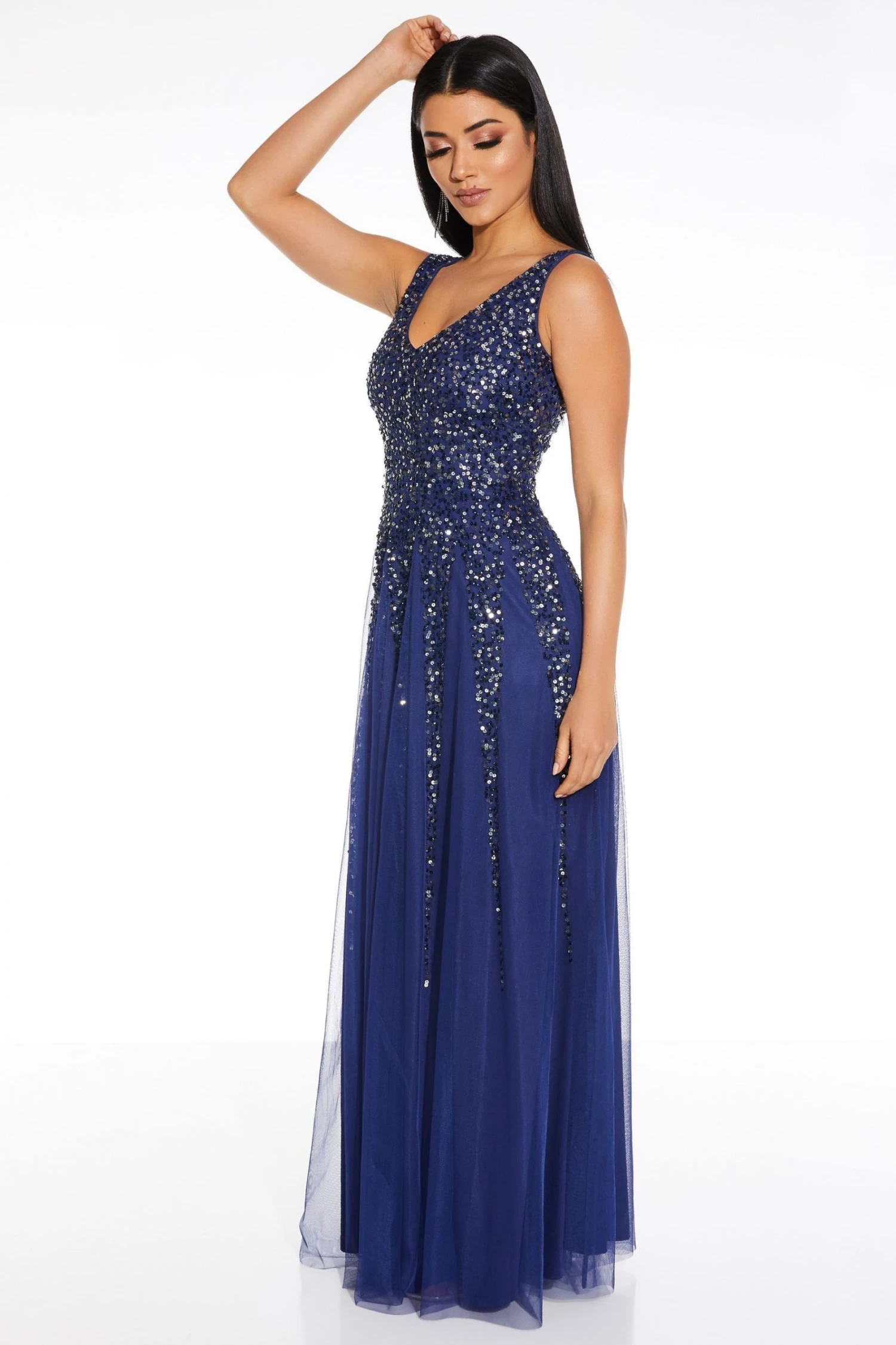 Blue Sequin Embellished Maxi Dress