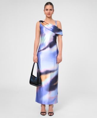 Asymmetrical Knit Satin Midi Dress
