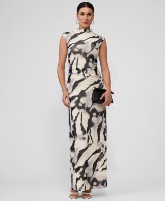 Nina Mock-Neck Mesh Dress