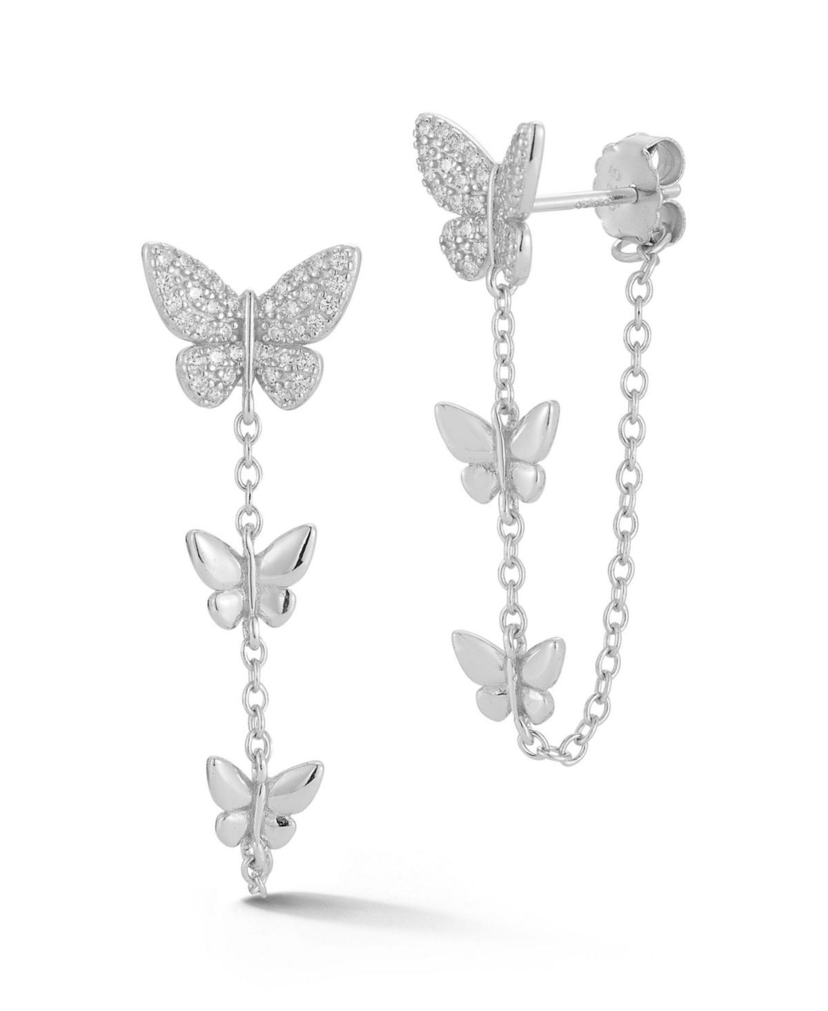 Sterling Triple Butterfly Drop Front/Back Earrings
