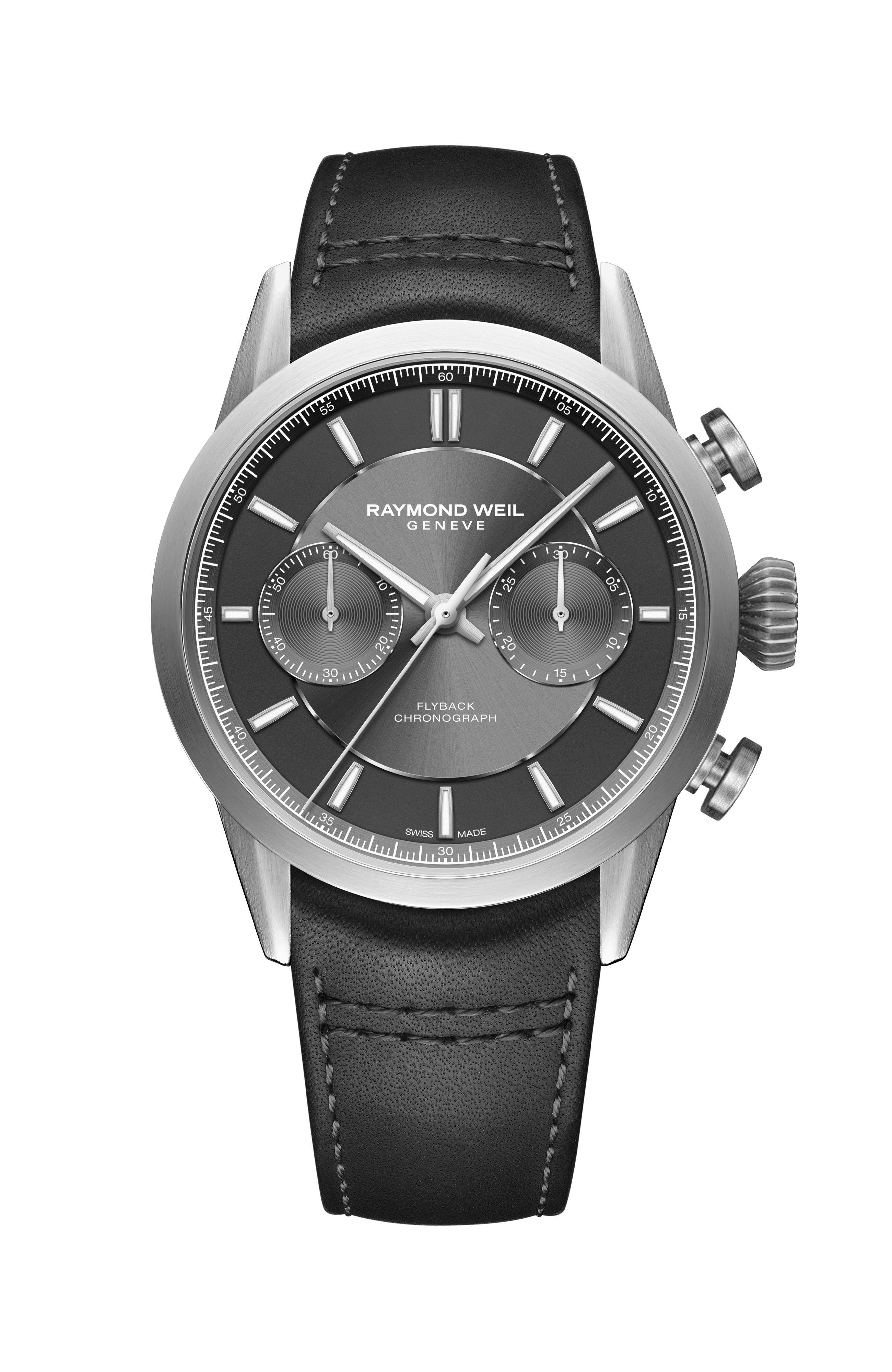 Freelancer Men's Pilot Flyback Chronograph Leather Automatic Grey Dial Watch, 42 mm