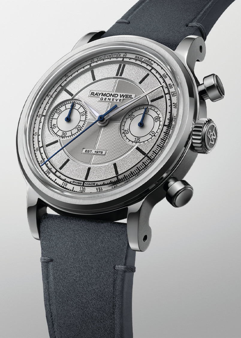 Millesime 'The Fifty' Bi-Compax Chronograph Silver Sector Dial Watch, 37 mm