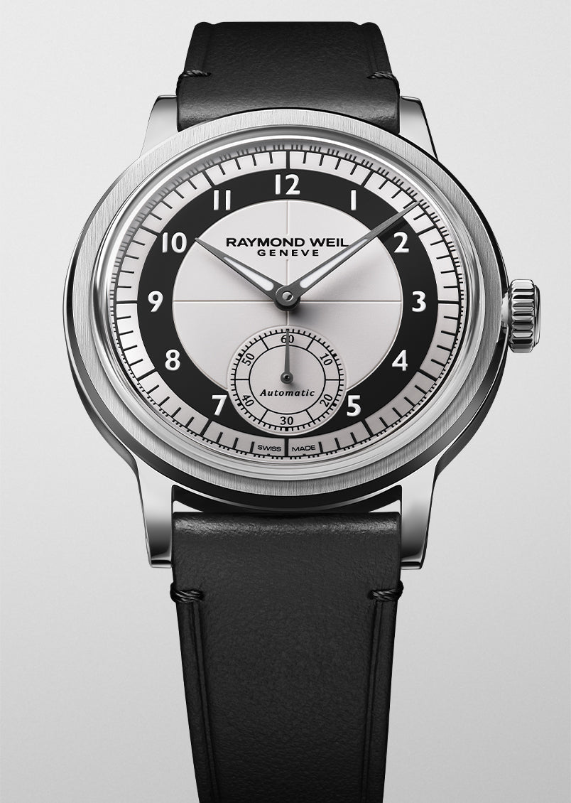 Millesime Men's Automatic Small Seconds Tuxedo Black and White Dial Watch, 39 mm