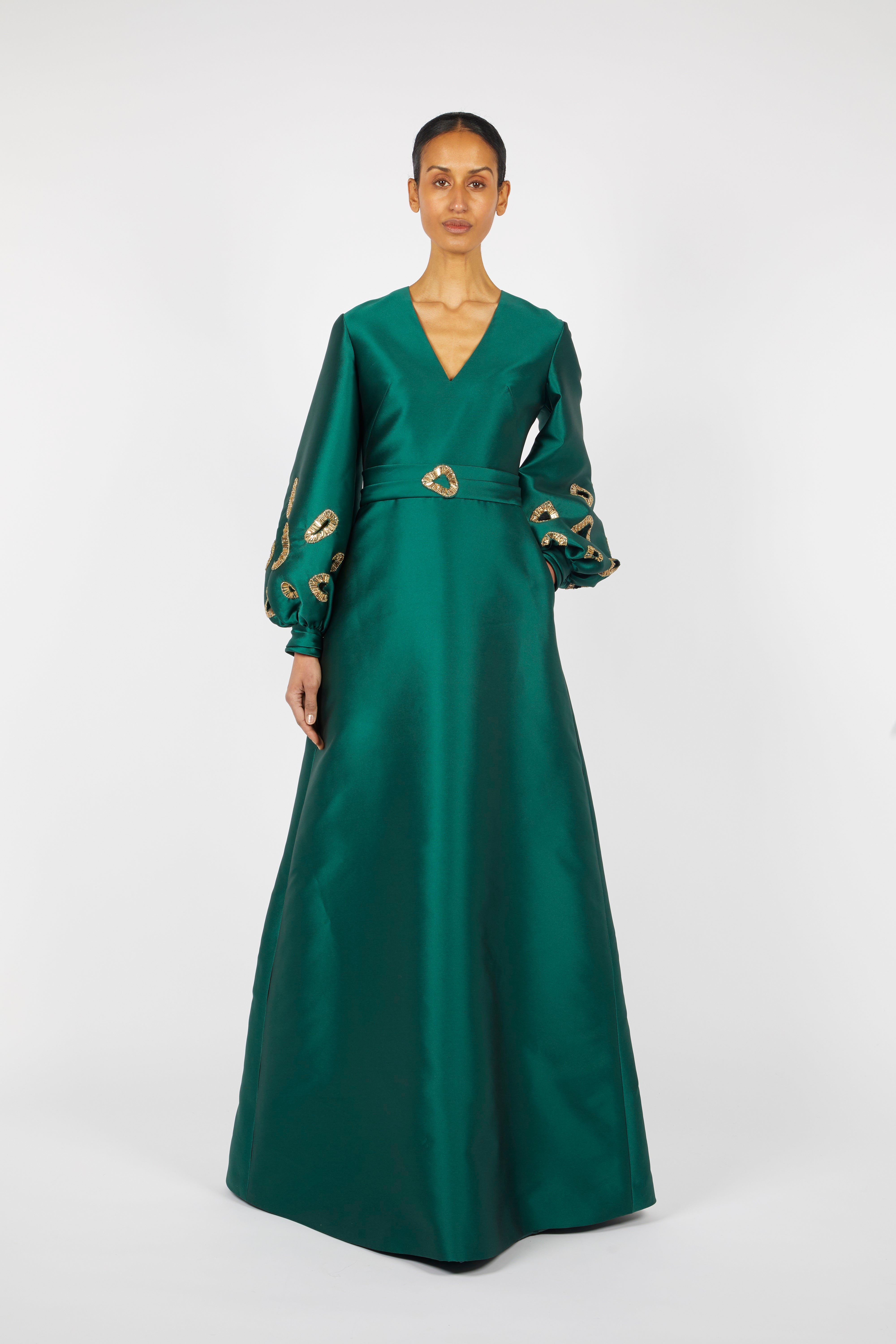 KAFTAN WITH EMBROIDERED CUT-OUT BISHOP SLEEVES
