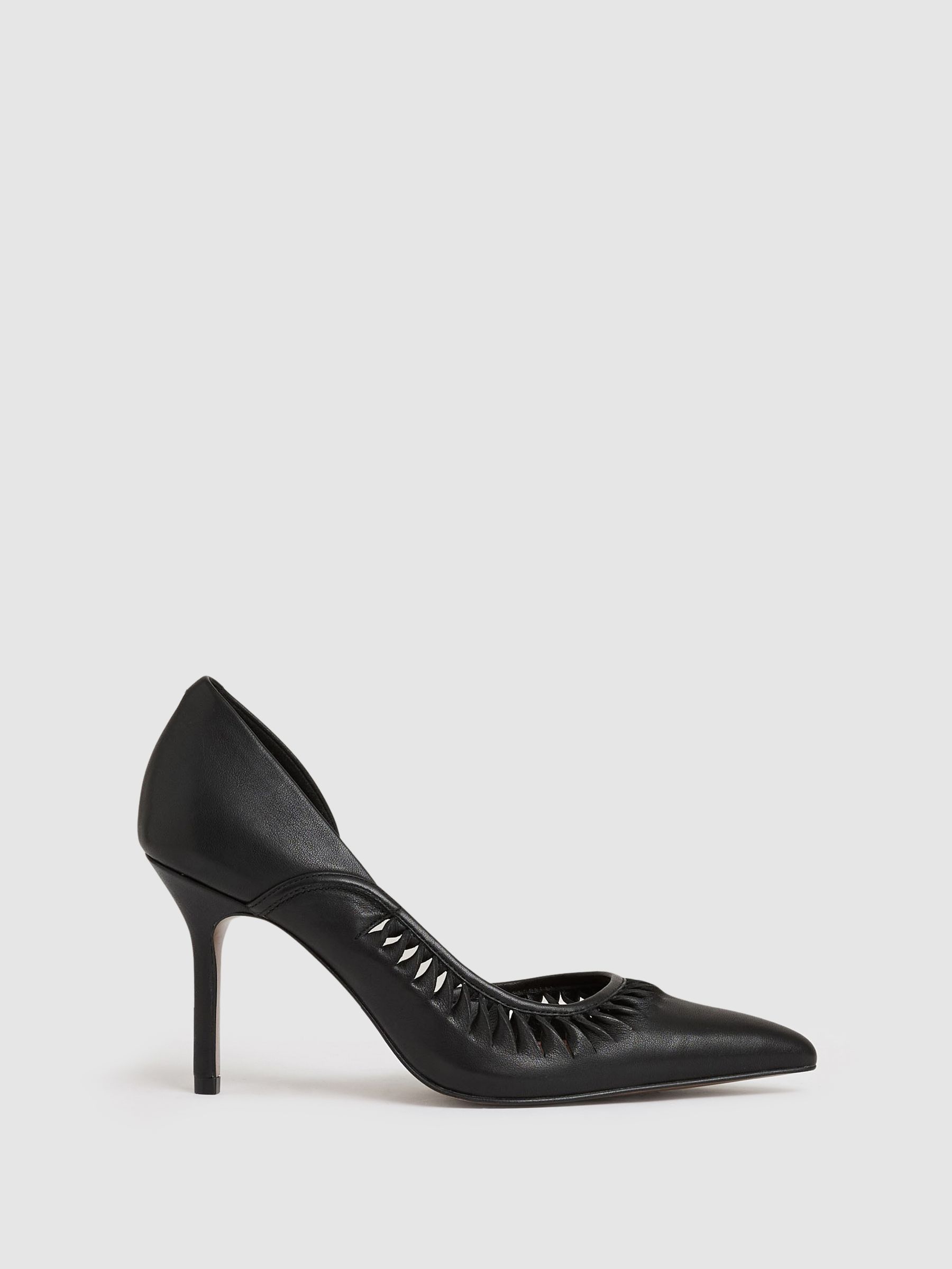 Leather Twist Detail Court Shoes in Black