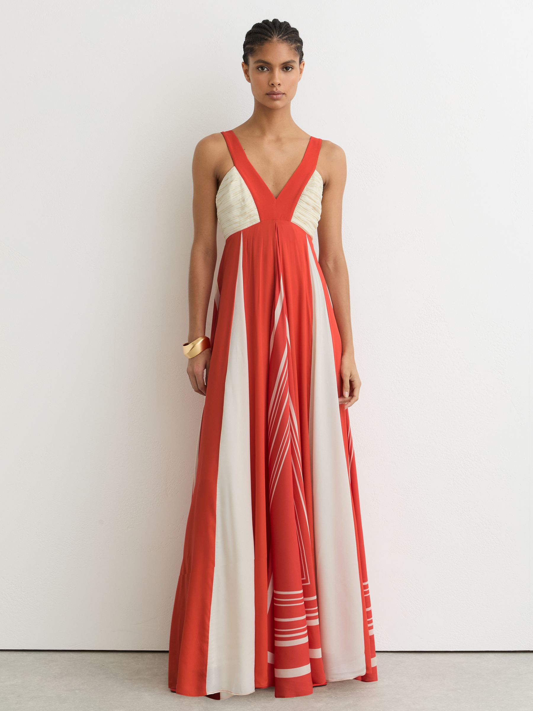 Empire-Line Printed Maxi Dress in Orange/Ivory