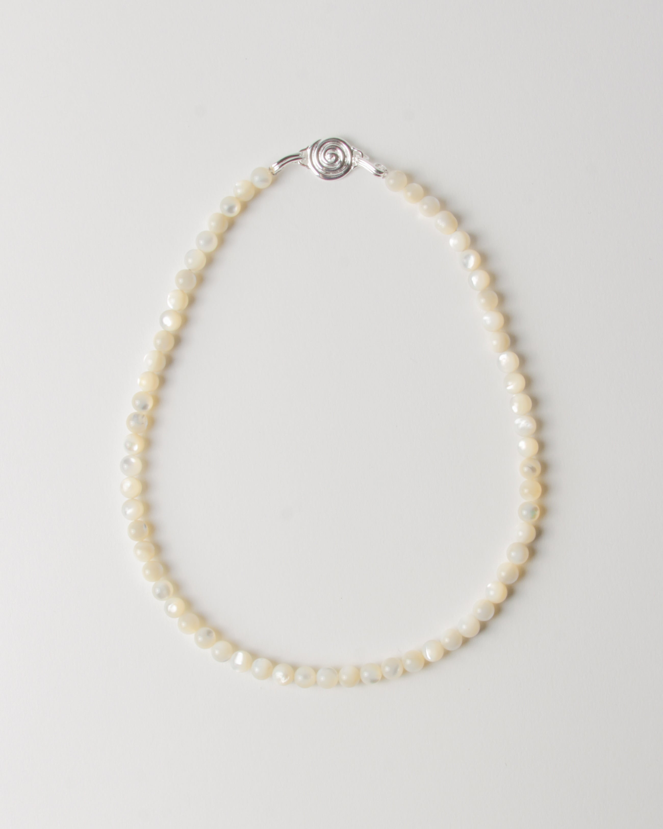 Petite Beaded Swirl Necklace Silver Plated with Mother of Pearl