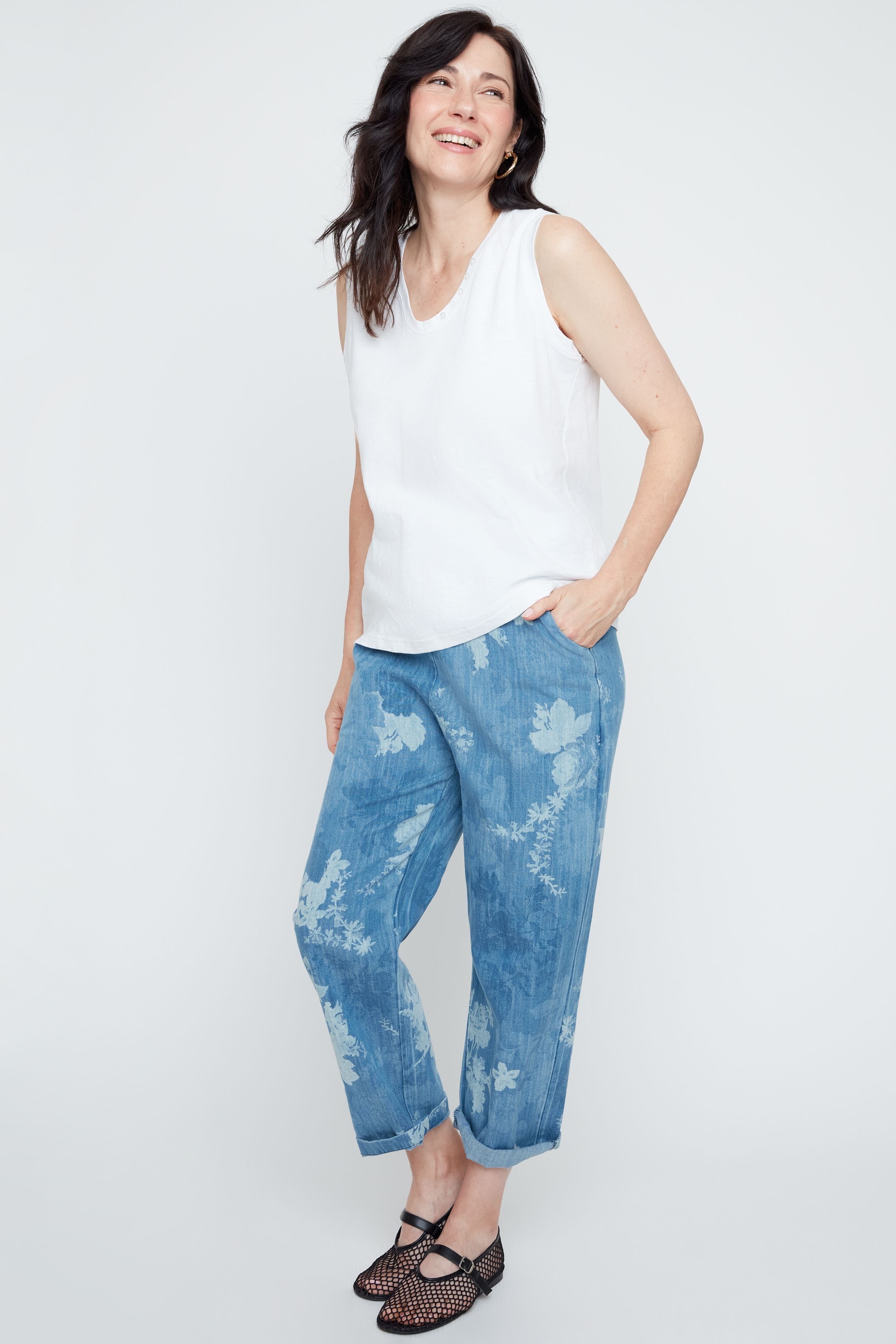 Elastic Waist Floral Printed Pants R11059