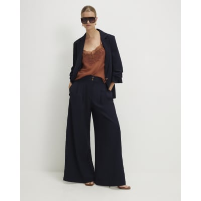Navy Wide Leg Trousers